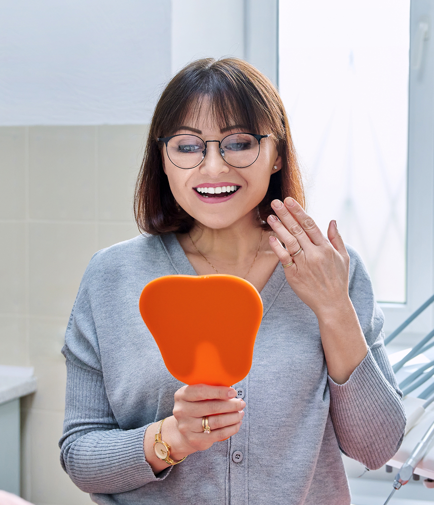 patient looking at new implants