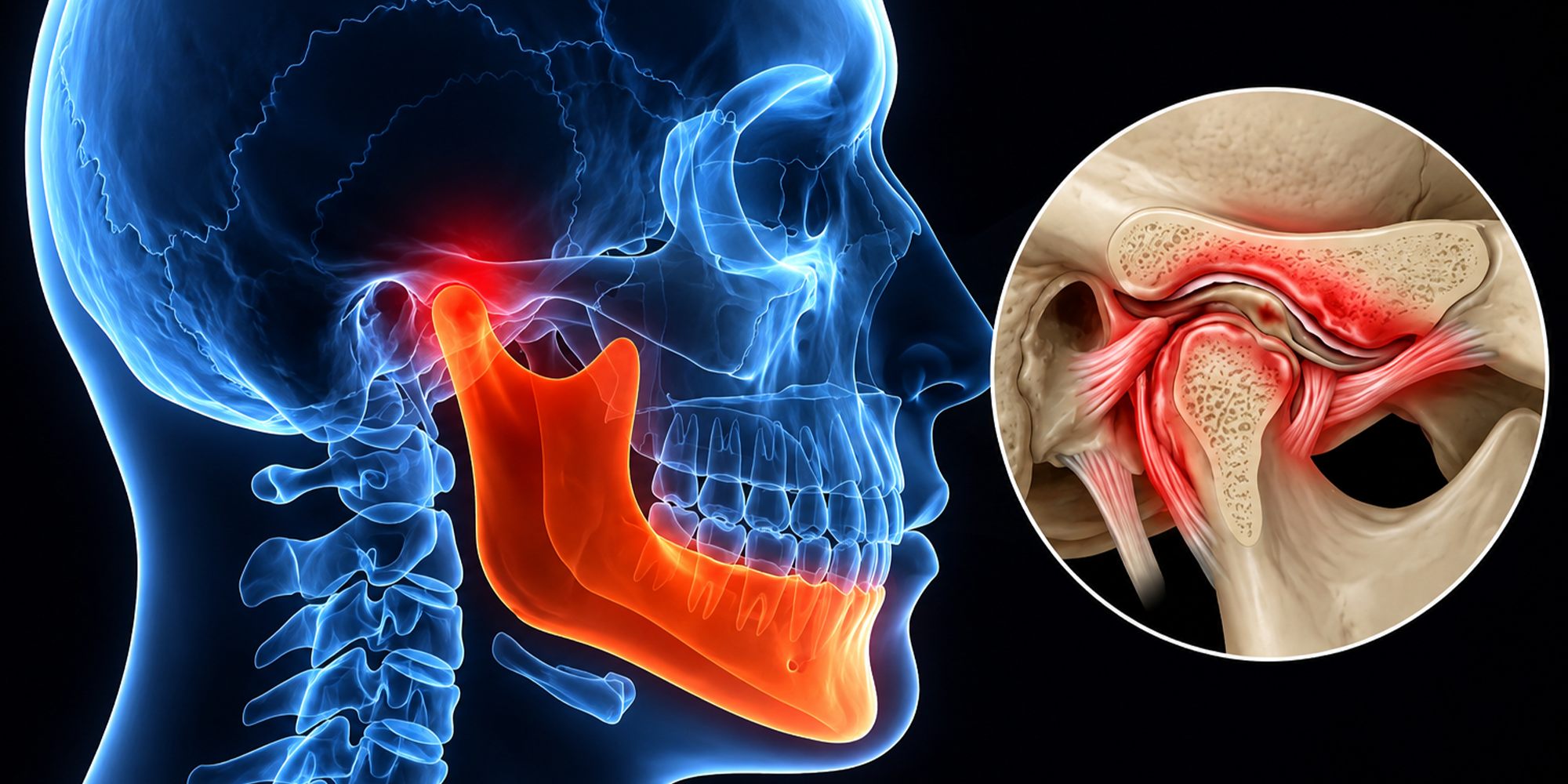 Illustration of a jaw with TMJ disorder